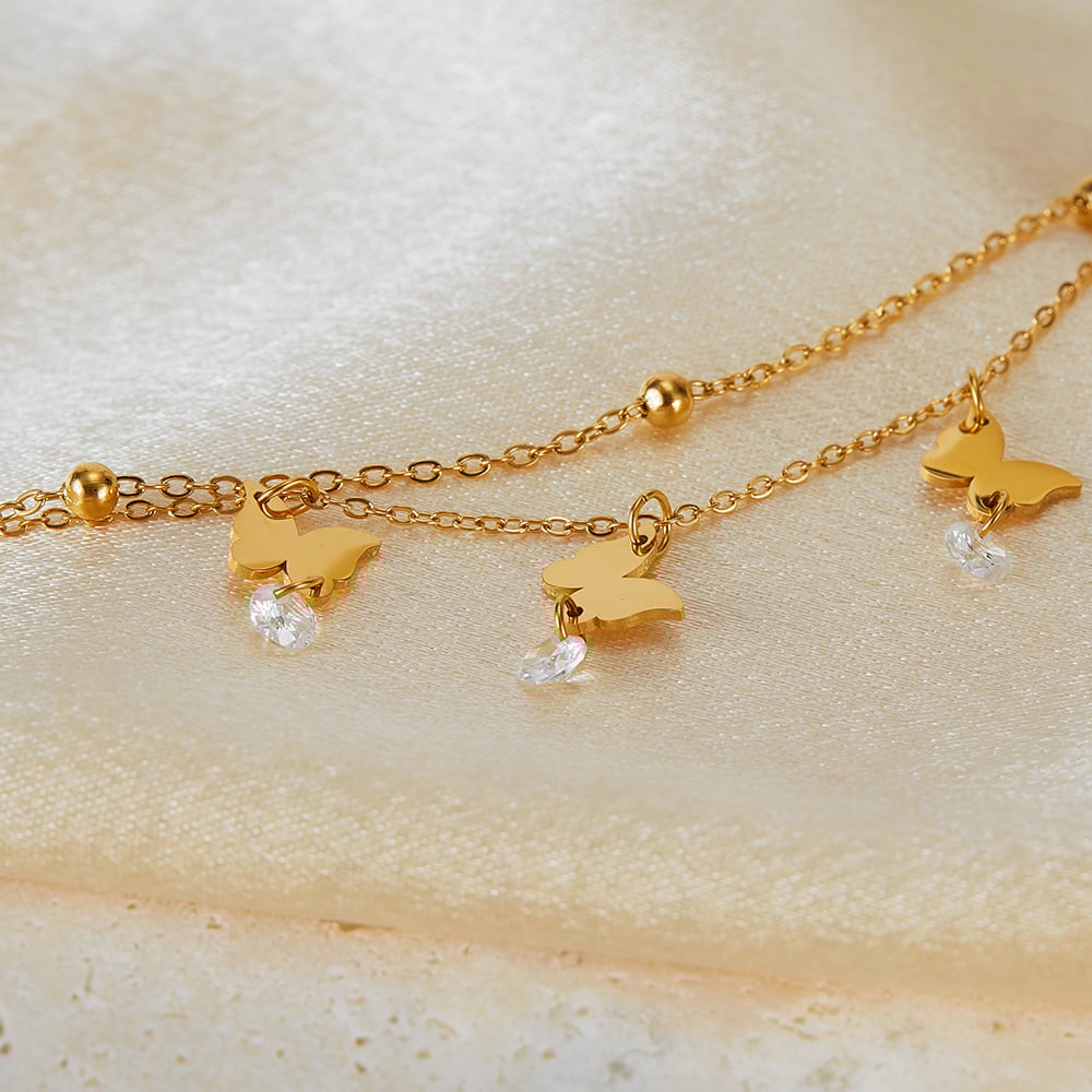 1 Stück Simple Series Einfache Fußkettchen mit Schleife und Knoten aus Edelstahl in Goldfarbe h5Bild5