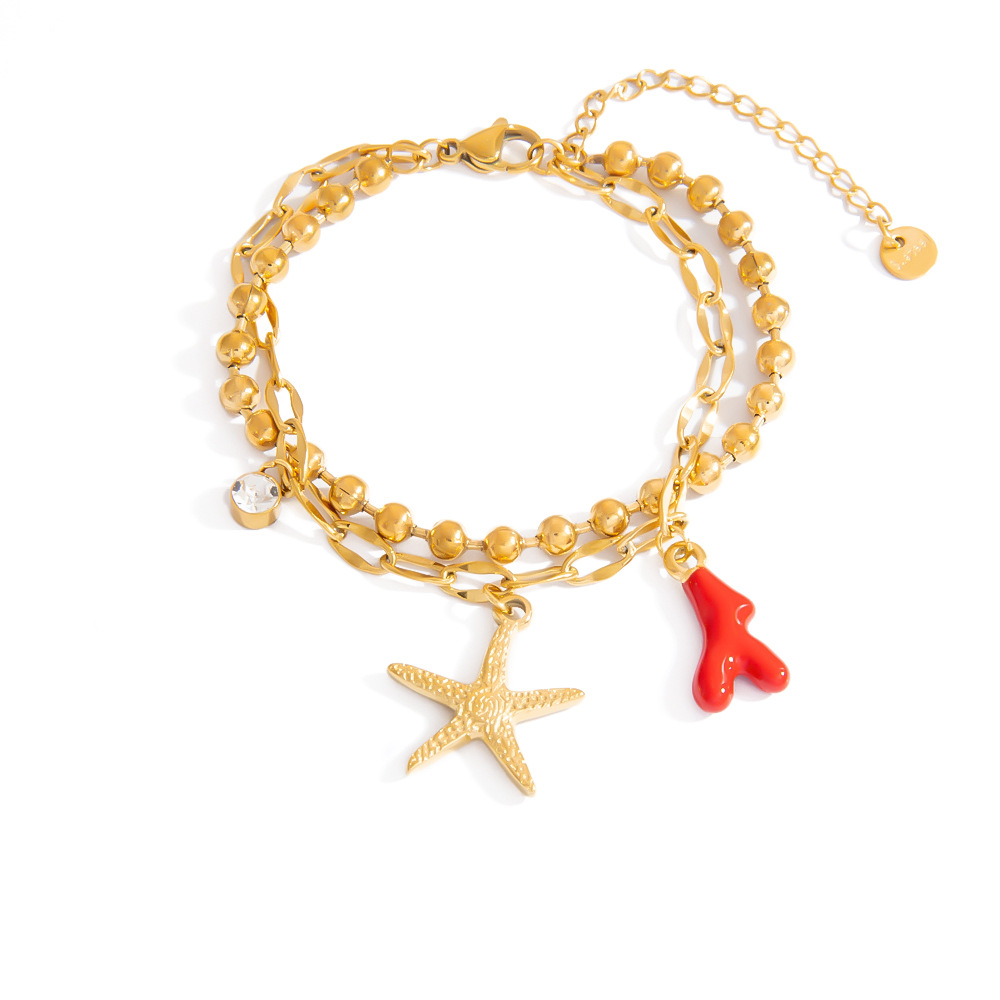 Vacation Starfish Stainless Steel Gold Color Women's Beaded Bracelets Picture5