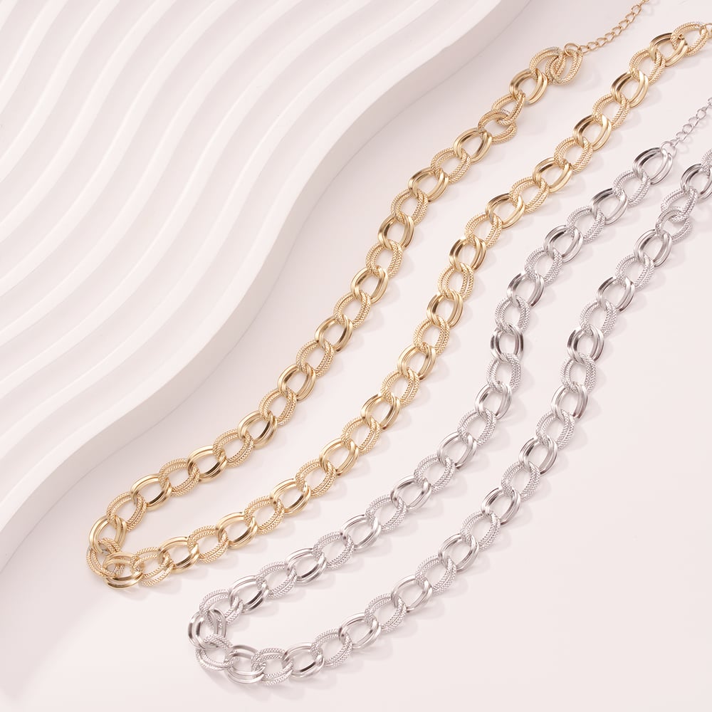 Edgy Daily Patchwork Stainless Steel Gold Color Women's Chain Necklaces h5Picture5