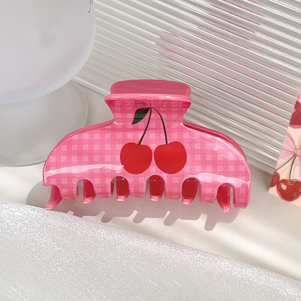 Elegant and Retro Pink Cherry - themed Acrylic Women's Hair Claws h5Picture3