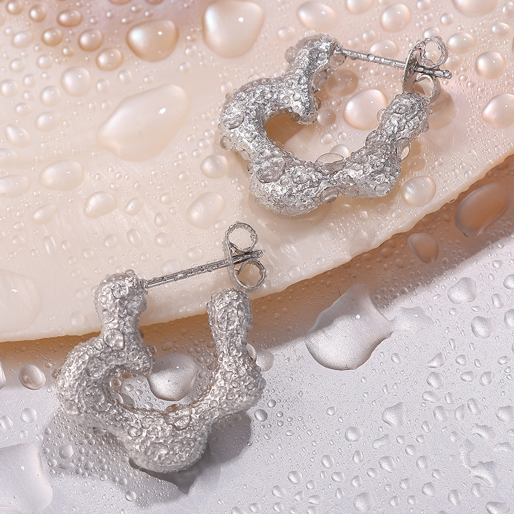 Flower Stainless Steel Gold Color Hoop Earrings Picture2