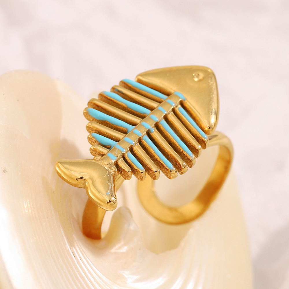 Unique Design Fishbone Shaped Stainless Steel Women's Rings h5Picture6
