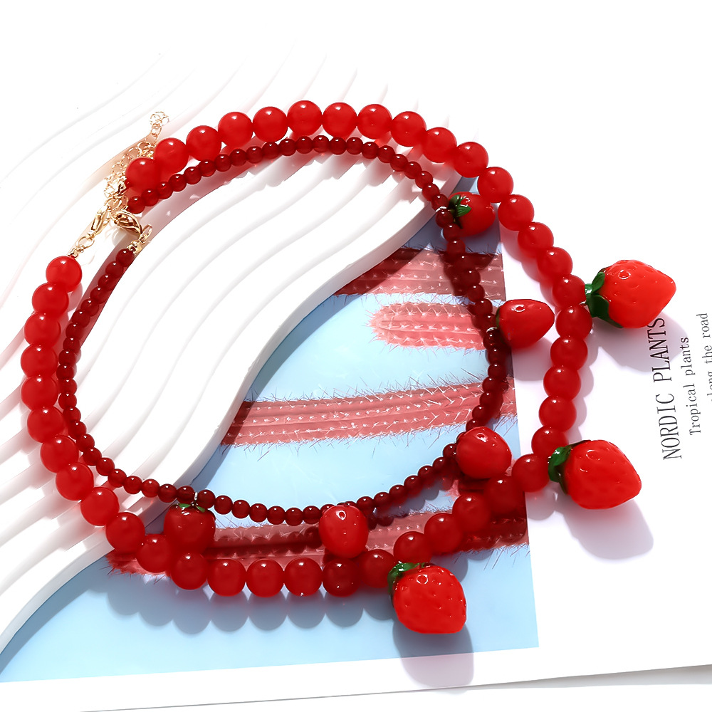 Sweet Strawberry Layered Beaded Necklace h5Picture2
