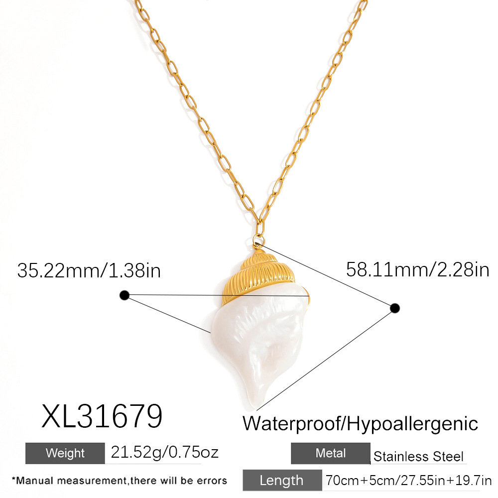 1Luxurious Conch  Stainless Steel  Gold Color  Women's Pendant Necklaces h5Picture2