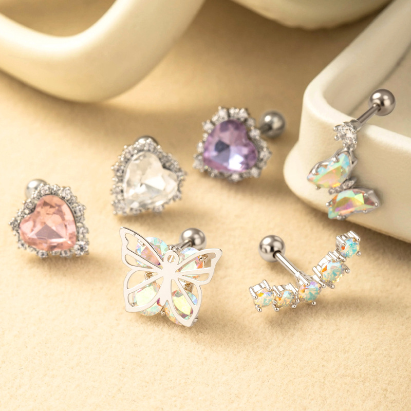 1 Piece Simple Series Simple Heart Copper   Gold Color  Zircon Women's Piercings Earrings Picture6