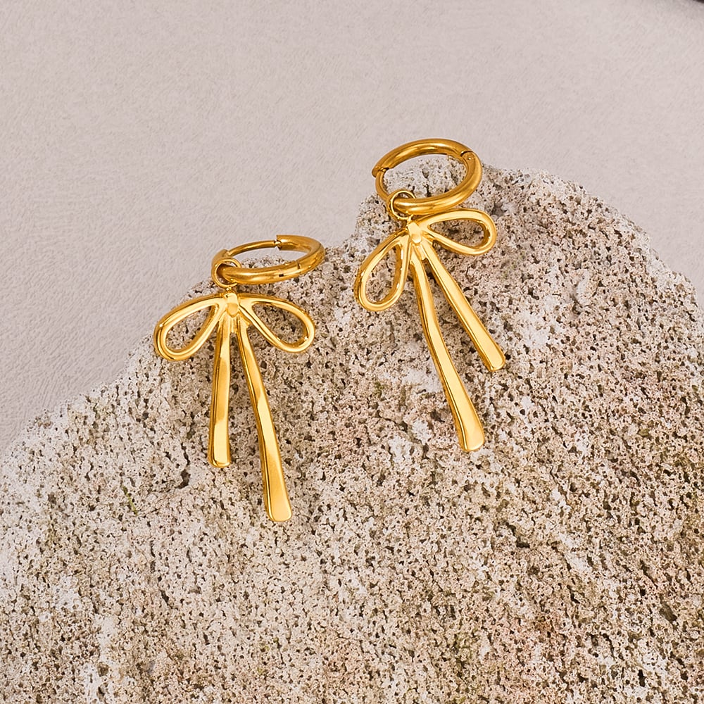 1 Paar einfache Serie täglich Schleife Knoten Edelstahl Gold Farbe Damen Tropfen Ohrringe h5Bild6