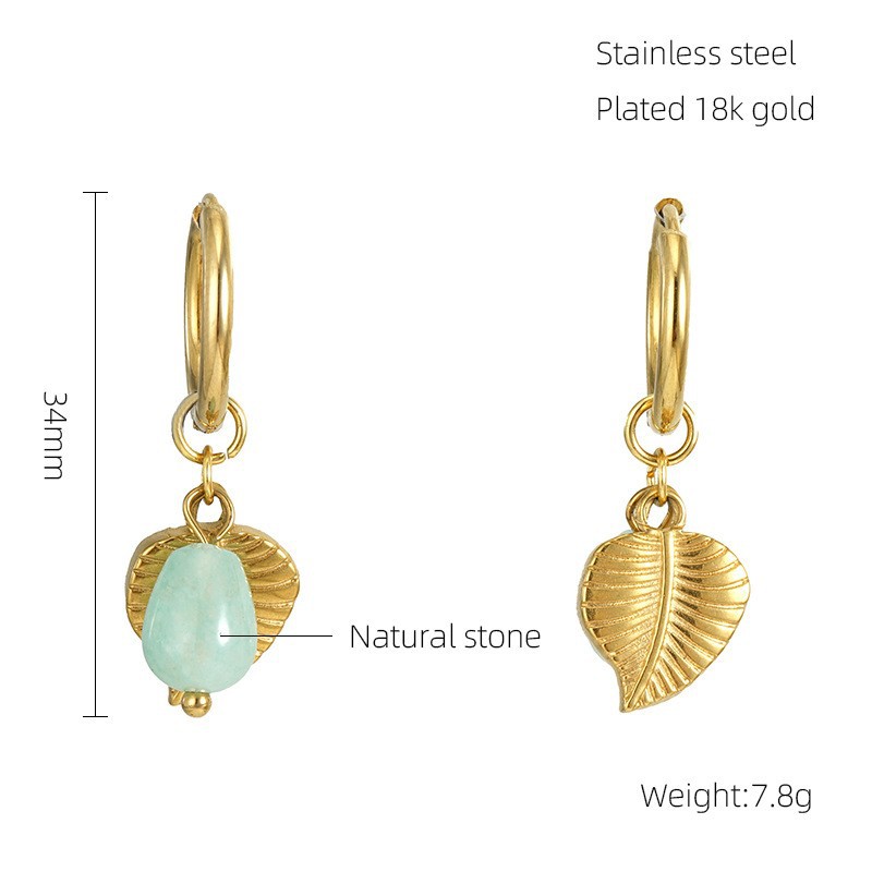 Leaves Stainless Steel Gold Color Drop Earrings h5Picture2