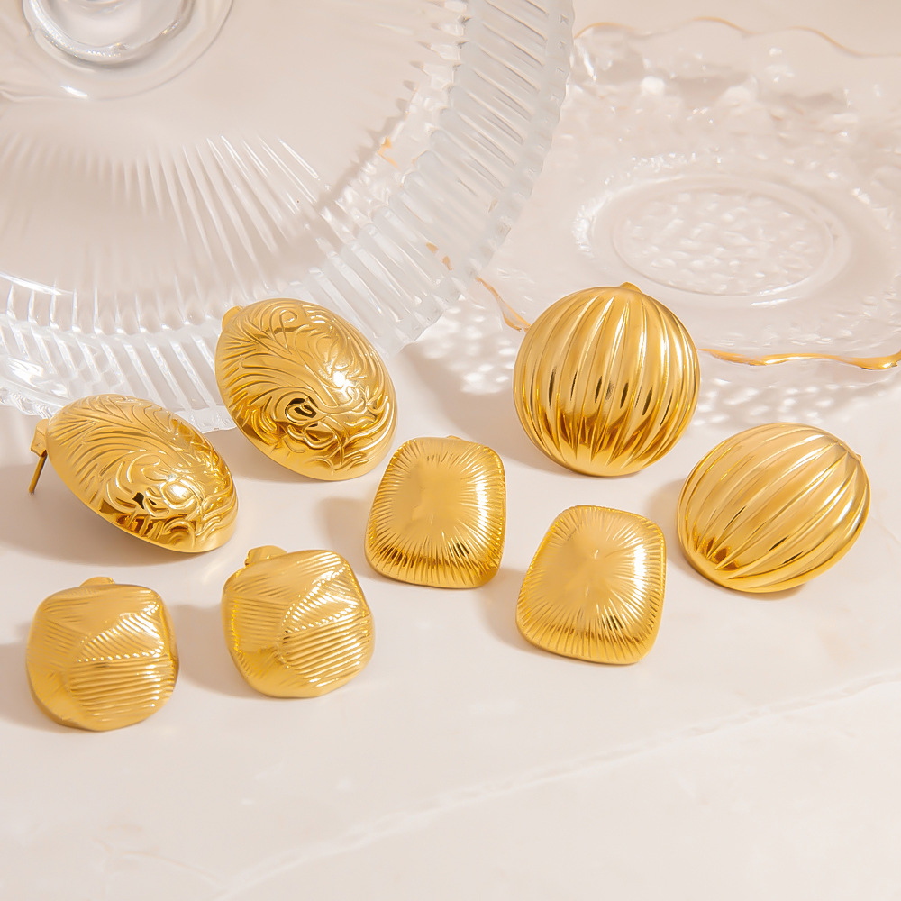 Stainless Steel Gold Color Stud Earrings h5Picture3