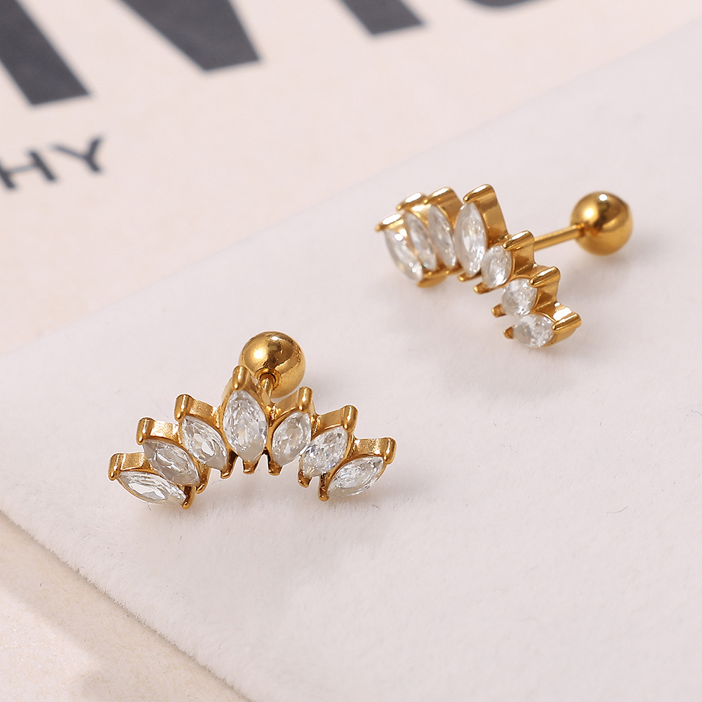 Flower Stainless Steel Gold Color Piercing Earrings h5Picture3