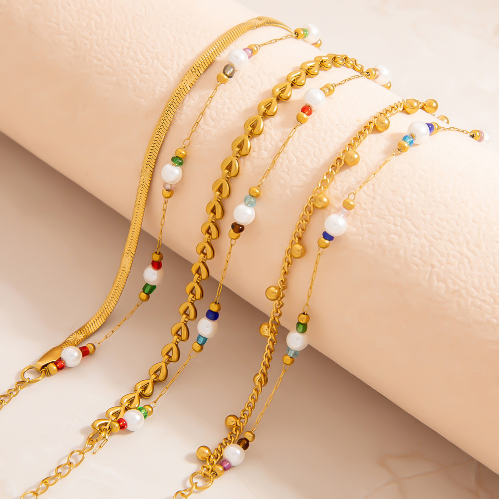 Doppellagiges Damenarmband aus Edelstahl mit Perlen h5Bild3