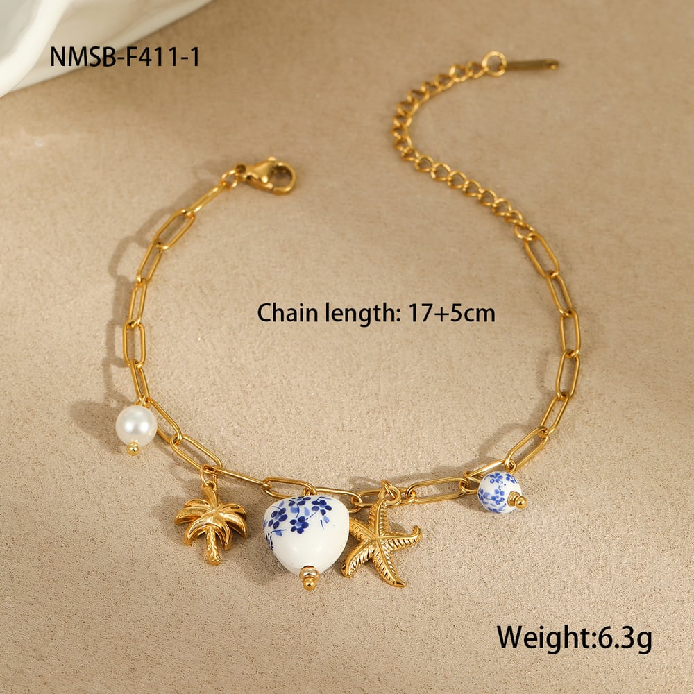 1 Pair Romantic Series Vacation Turtle Stainless Steel Gold Color Women's Charm Bracelets