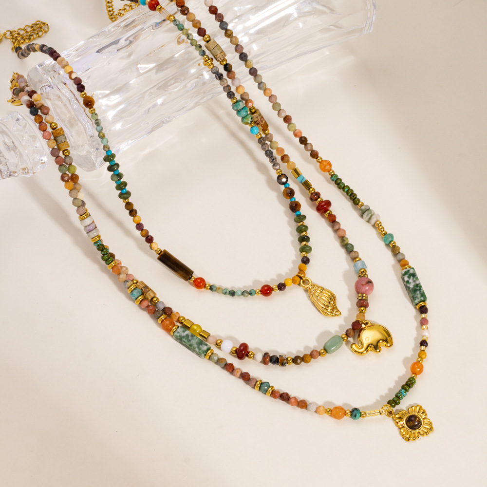 Mehrfarbige Natursteinperlen handgefertigte Damenhalsketten Bild3