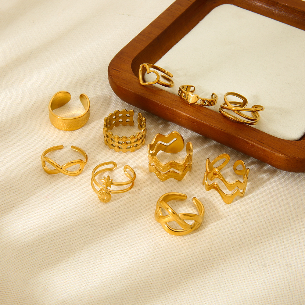 Einfache Serie Tägliche Geometrische Edelstahl Gold Farbe frauen Ringe Bild2