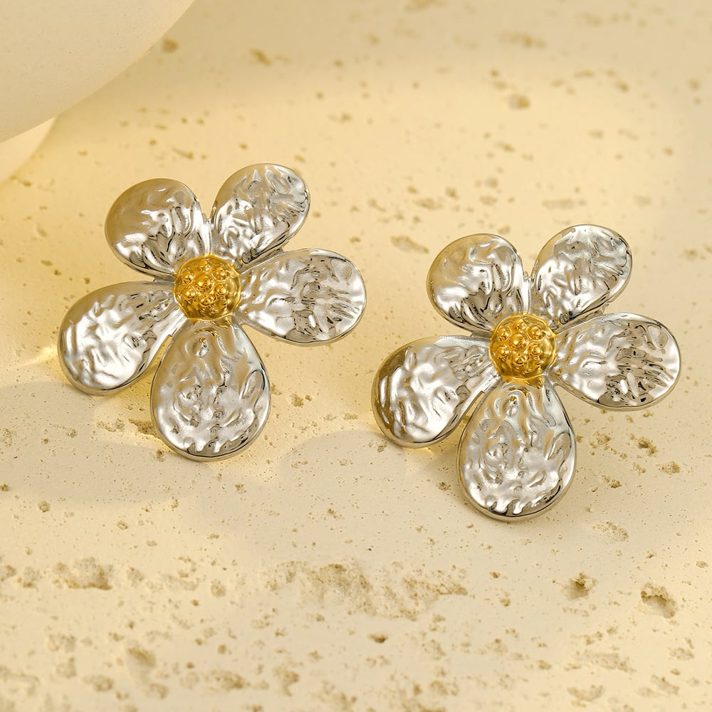 1 Pair Romantic Series Sweet Flower Stainless Steel   Gold Color  Women's Stud Earrings h5Picture2