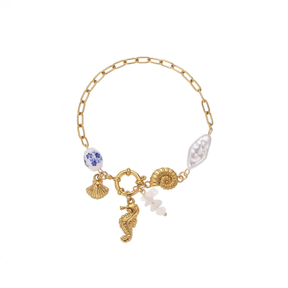 1 Pair Romantic Series Vacation Turtle Stainless Steel Gold Color Women's Charm Bracelets h5Picture6