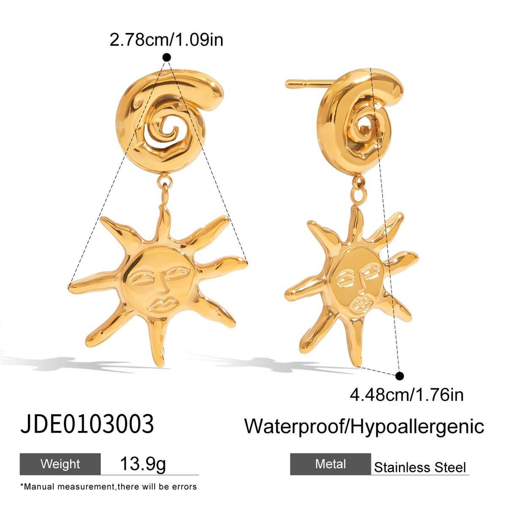 Retro Sun Stainless Steel Gold Color Drop Earrings h5Picture2