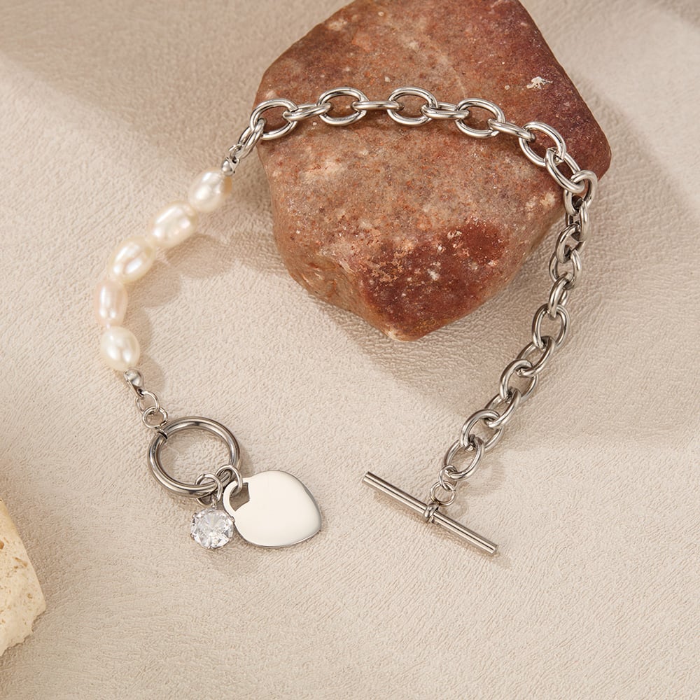 1 Paar Simple Series Simple Heart Edelstahl Goldfarben Damen Kettenarmbänder Bild5