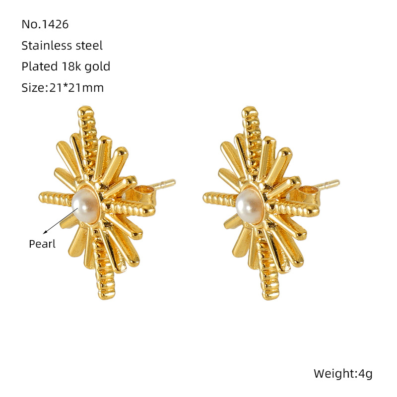 Stainless Steel Gold Color Stud Earrings h5Picture2