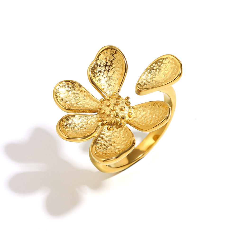 Luxury Style Flower Themed Gold Stainless Steel Women's Rings 