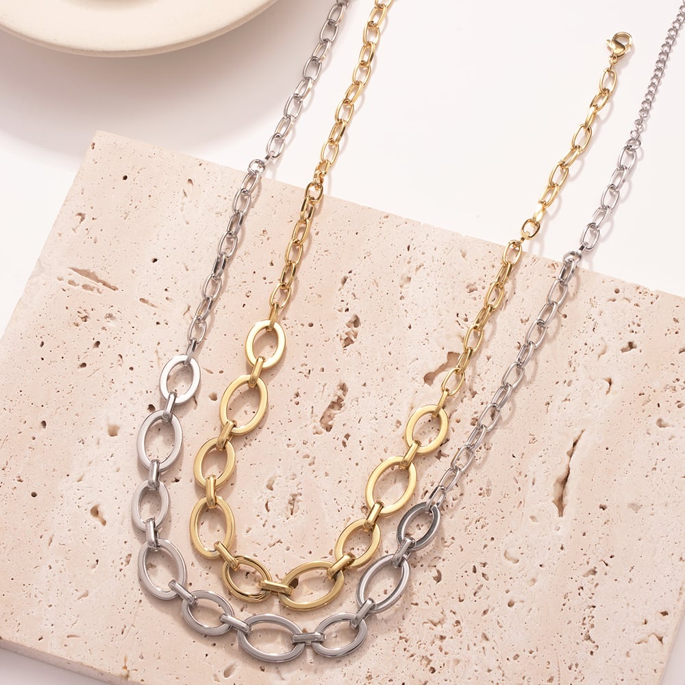 Modern Oval Chain Stainless Steel Gold Color Women's Chain Necklaces h5Picture5