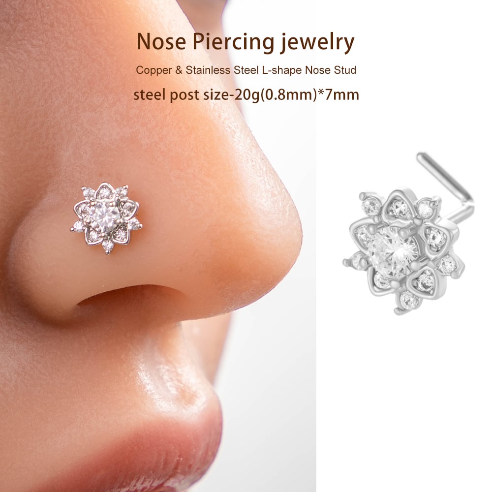 1 Piece Luxurious Flower Copper Gold Color Zircon Women's Nose Stud Picture6