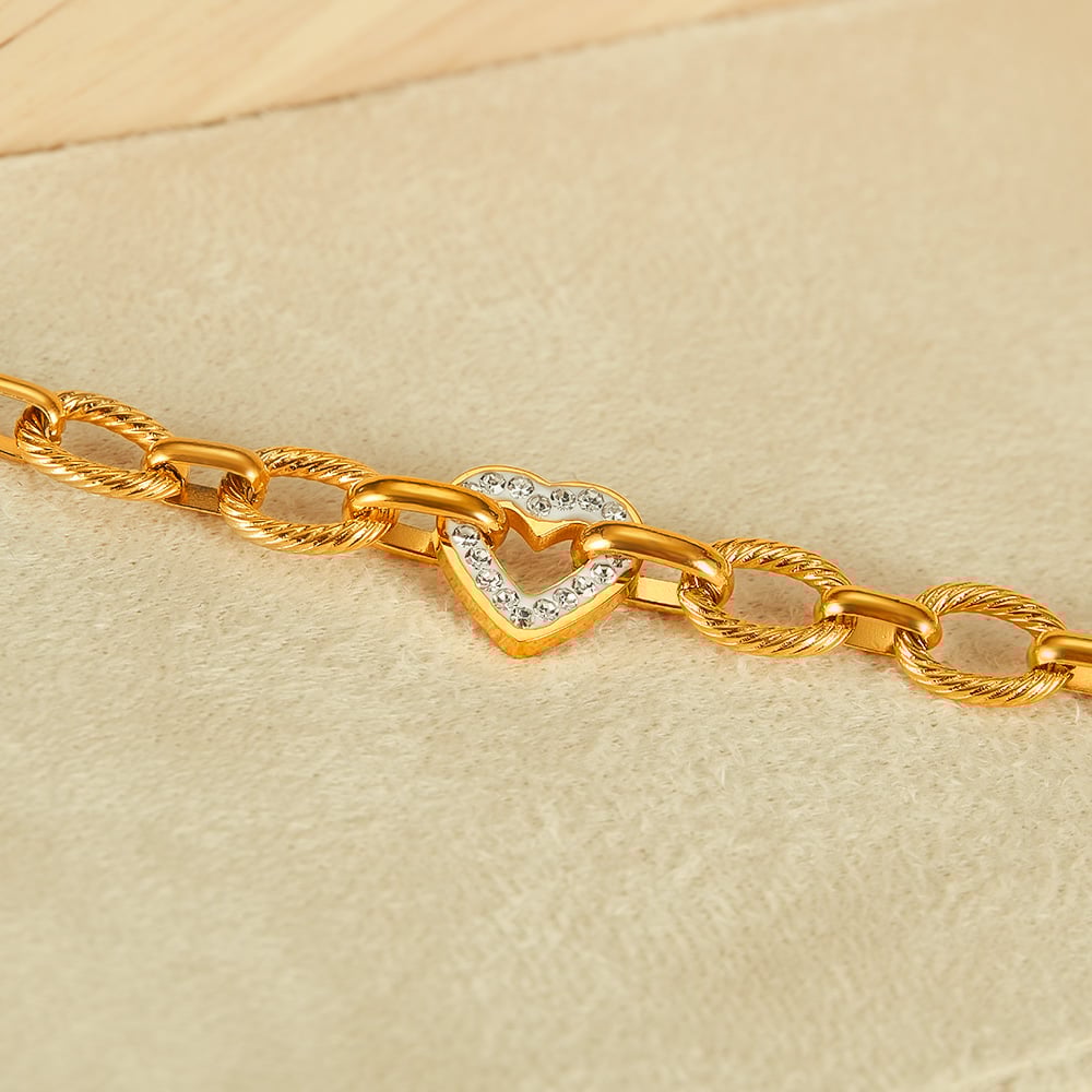 Herz Edelstahl Goldfarbene Kettenarmbänder h5Bild2