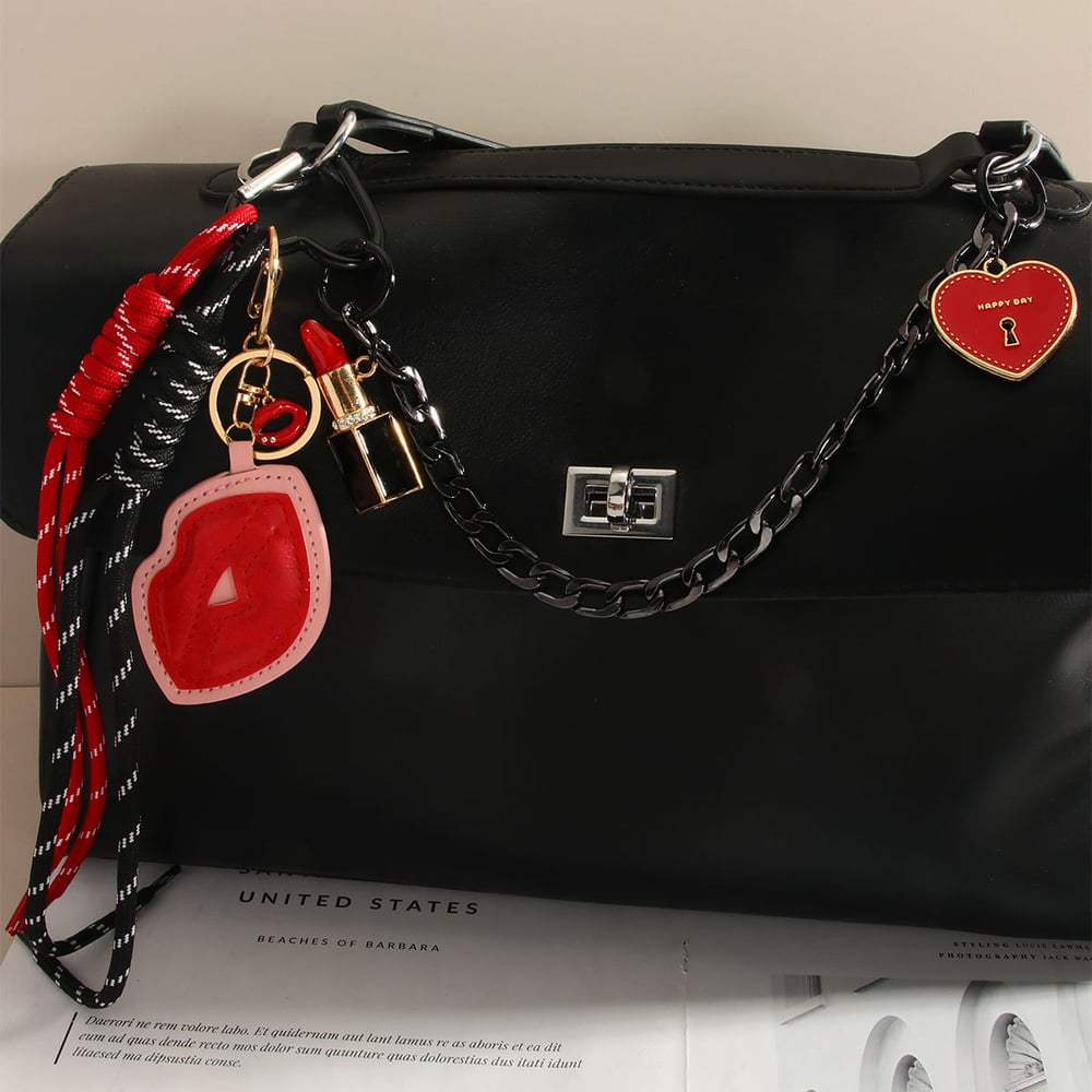 Heart - shaped Lip - designed Chain PU Women's Bag Charms 