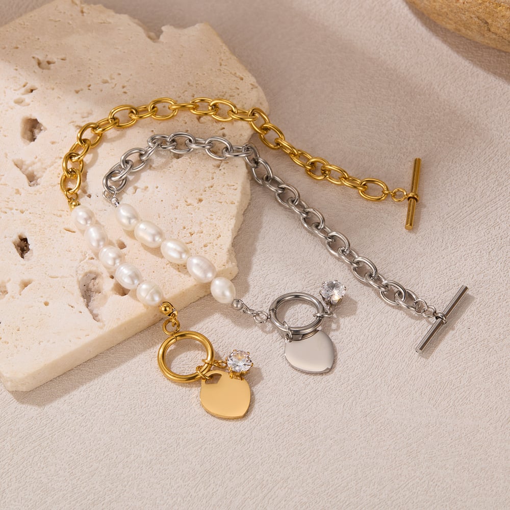 1 Paar Simple Series Simple Heart Edelstahl Goldfarben Damen Kettenarmbänder Bild3