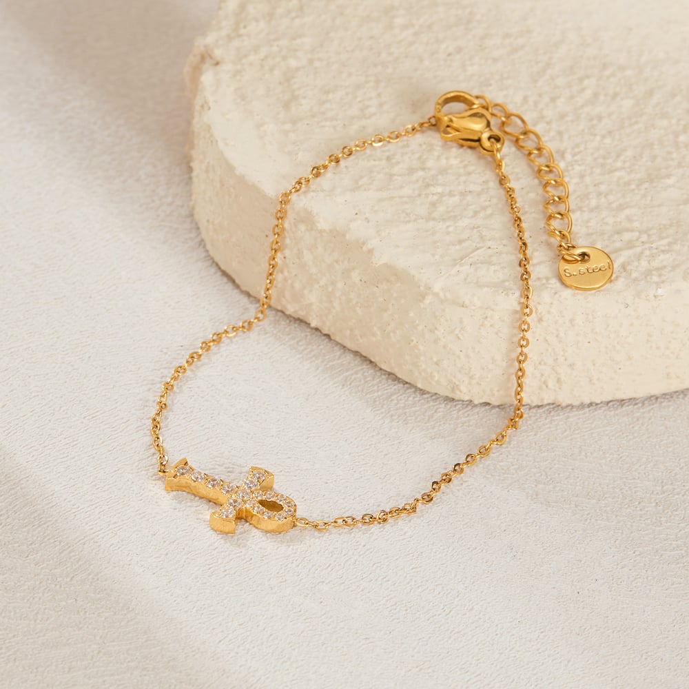 Kreuz Edelstahl Gold Farbe Charm Armbänder h5Bild3