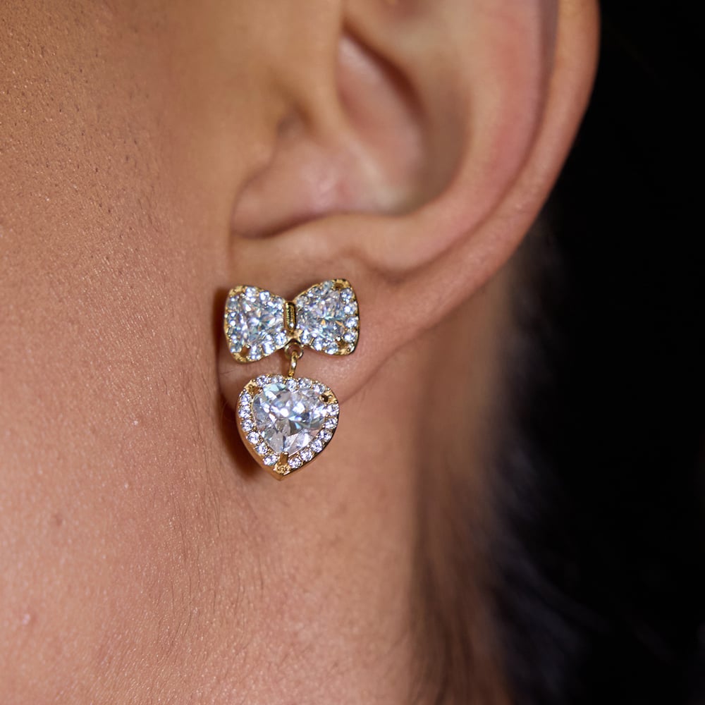 Retro Heart Stainless Steel Gold Color Drop Earrings h5Picture3