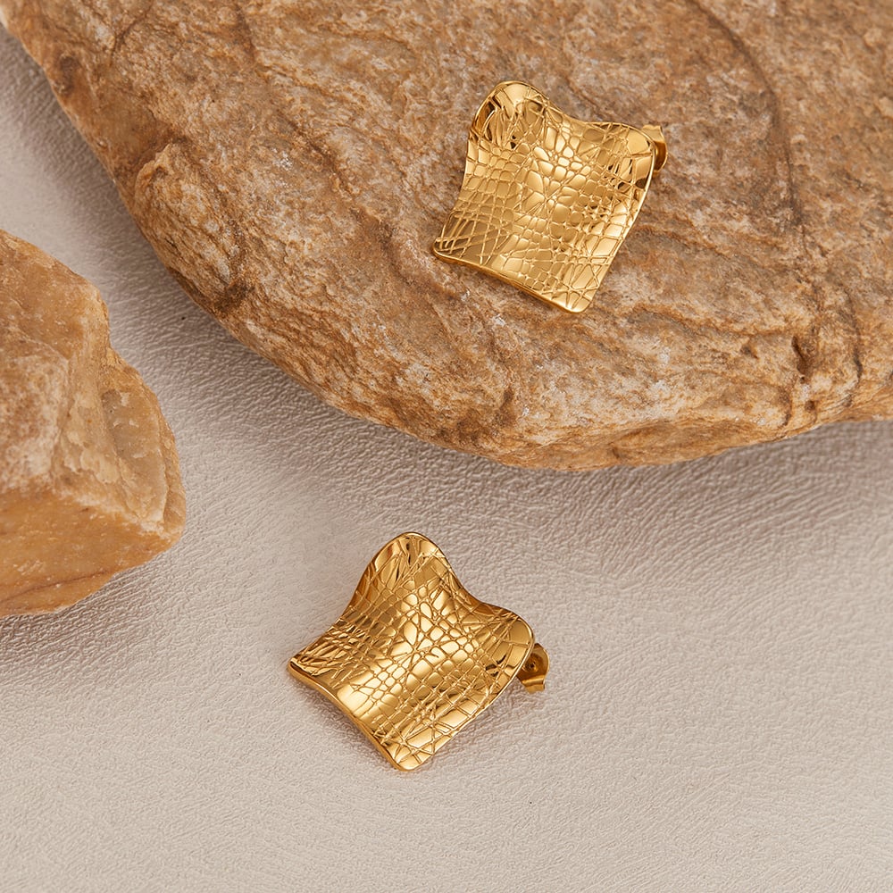 1 çift basit seri gk geometrik paslanmaz çelik altın rengi kadın küpe h5Resim7