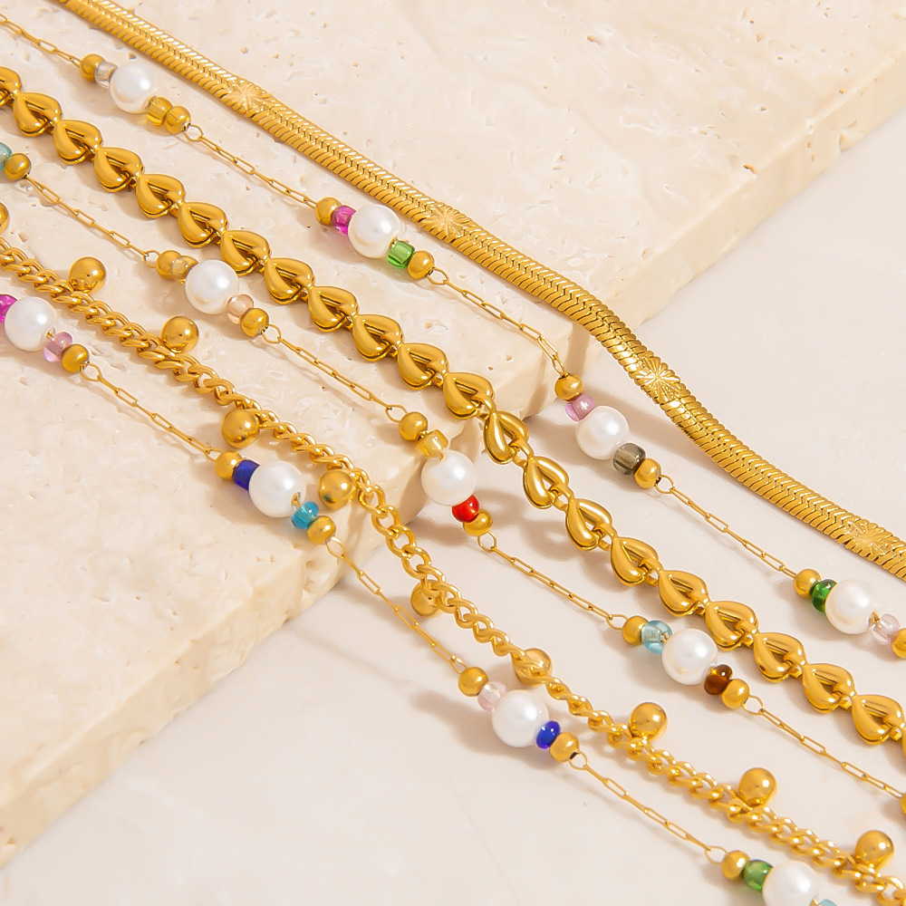 Doppellagiges Damenarmband aus Edelstahl mit Perlen h5Bild4