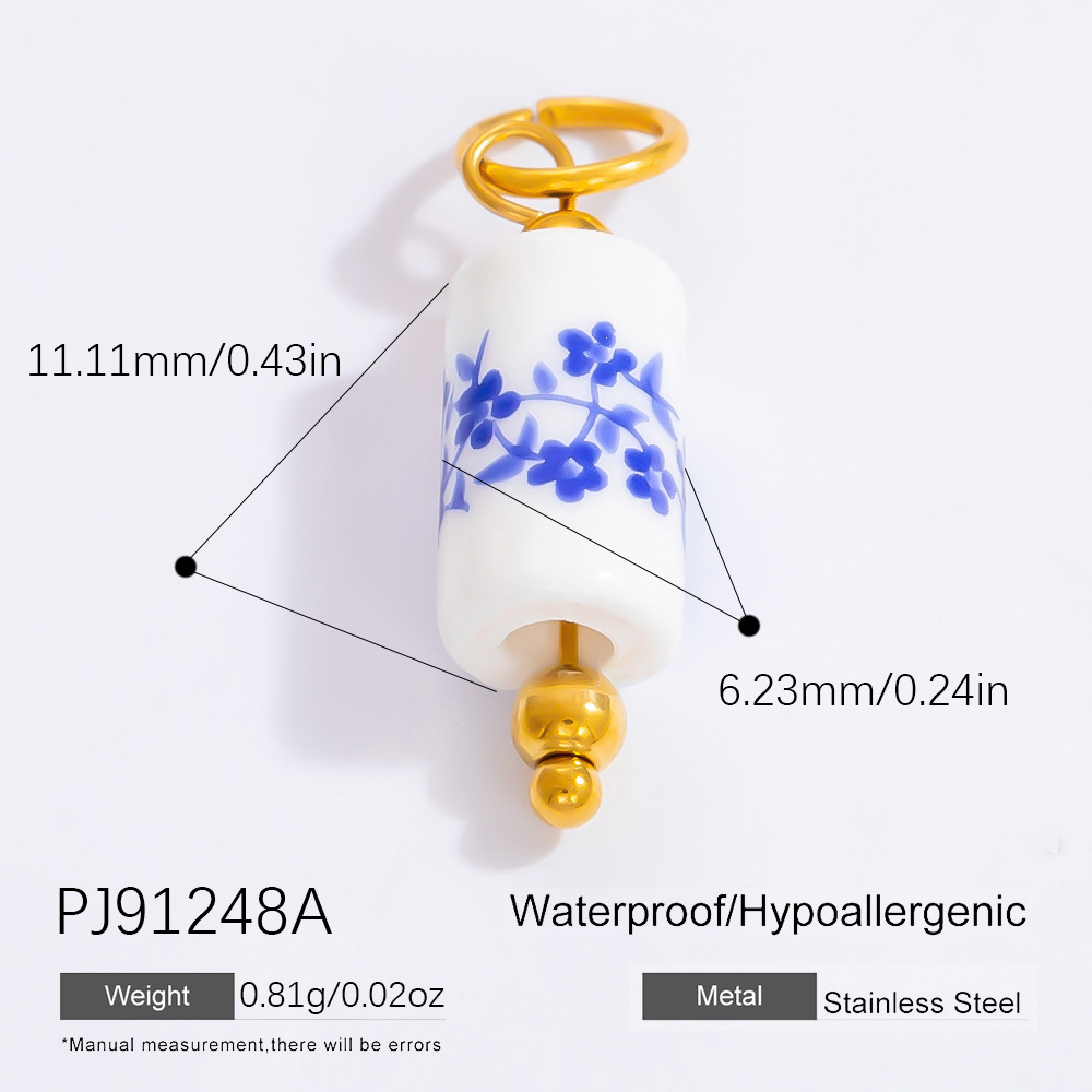 Blue and White Porcelain Stainless Steel Gold Color Women's Pendants h5Picture2