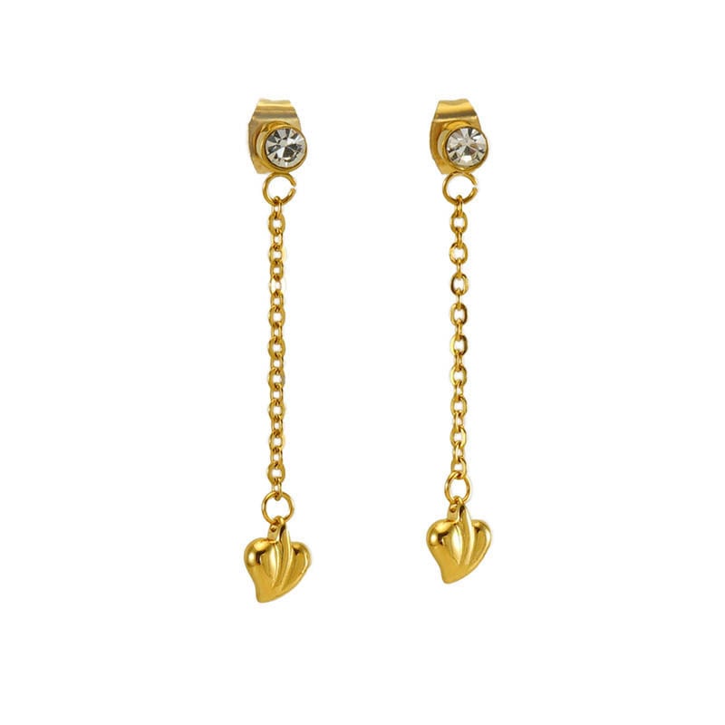Classic Heart Stainless Steel Gold Color Dangle Earrings