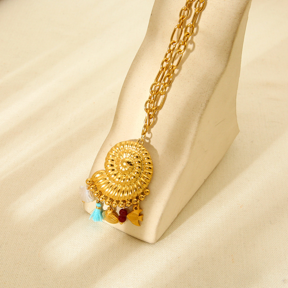 Fashion Ocean Collection Big Conch Gold Color Stainless Steel Women's Necklace h5Picture4