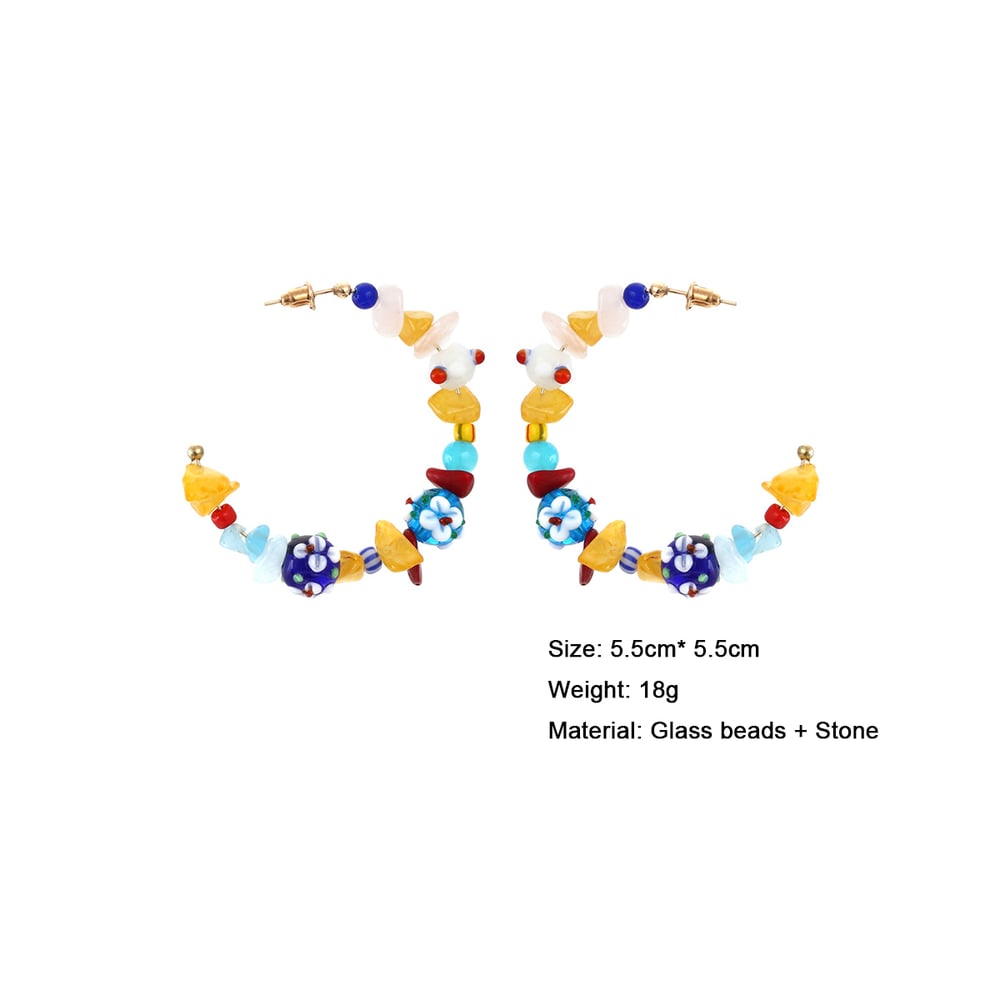 Sweet Flower Glass Beads Hoop Earrings