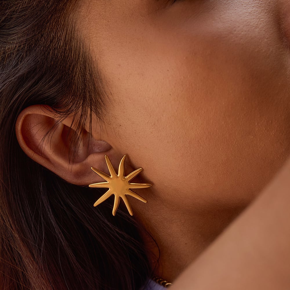 Simple Sun Stainless Steel Gold Color Stud Earrings h5Picture5