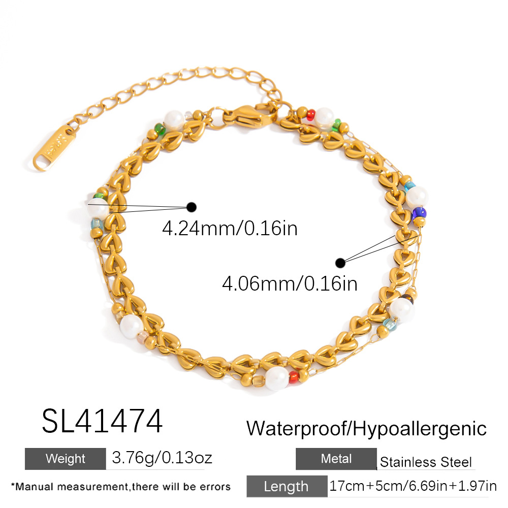 Doppellagiges Damenarmband aus Edelstahl mit Perlen h5Bild2