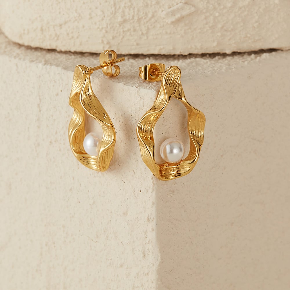 1 çift basit seri gk geometrik paslanmaz çelik altın rengi kadın küpe h5Resim4