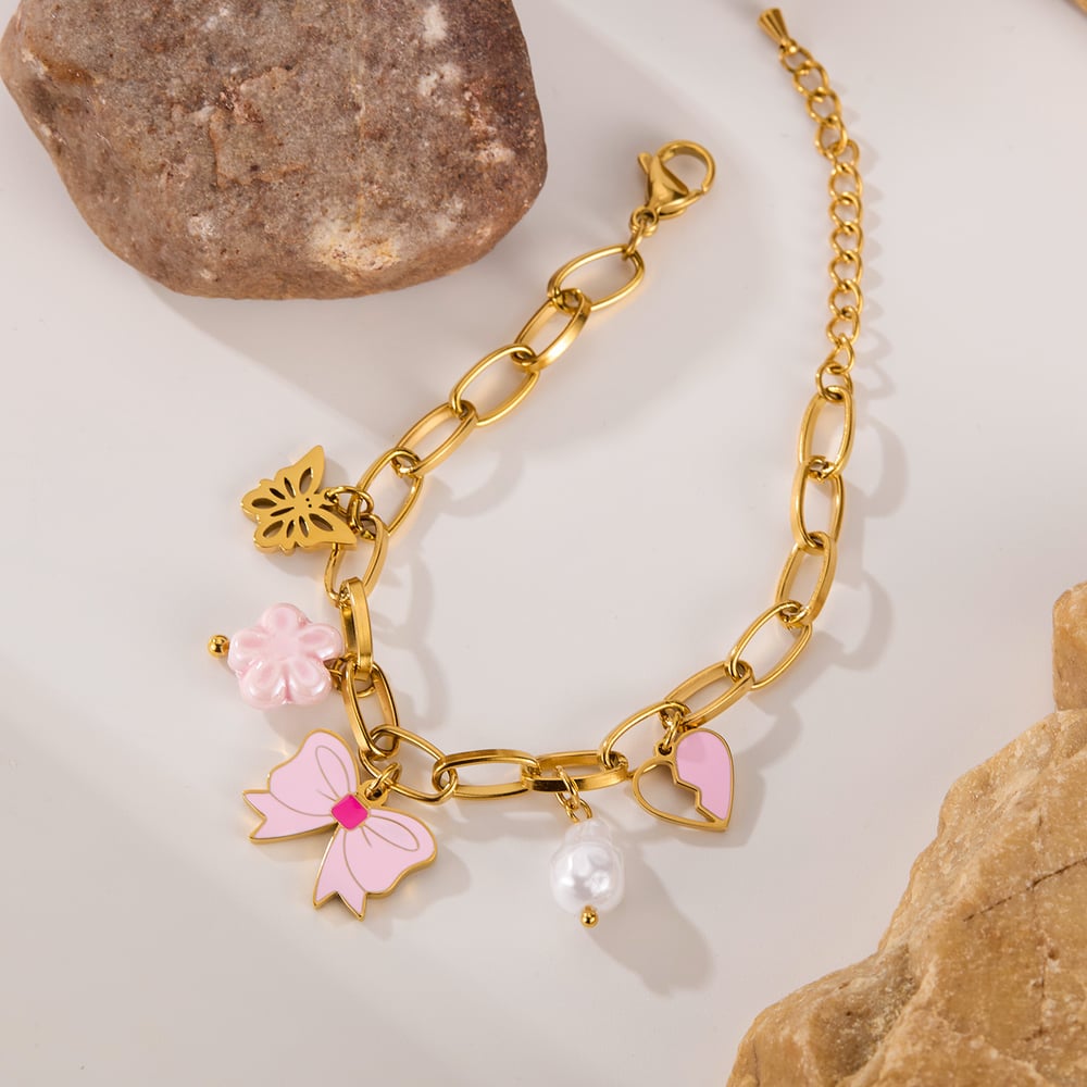 Charm-Armbänder aus Edelstahl mit Schleife und goldfarbenem Knoten h5Bild3