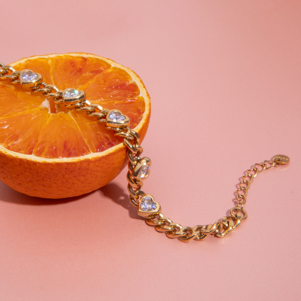 Luxurious Heart Stainless Steel Gold Color Charm Bracelets Picture5