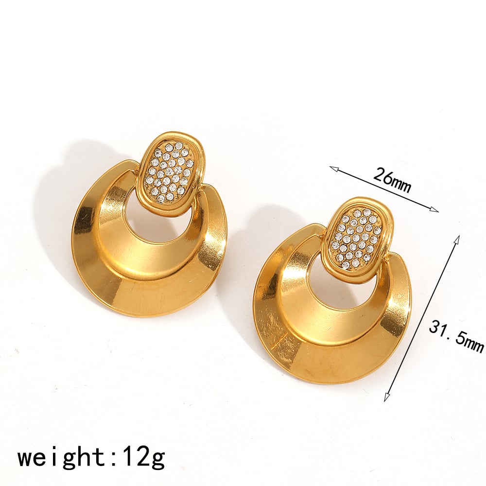 Retro Geometric Stainless Steel Gold Color Stud Earrings Picture2