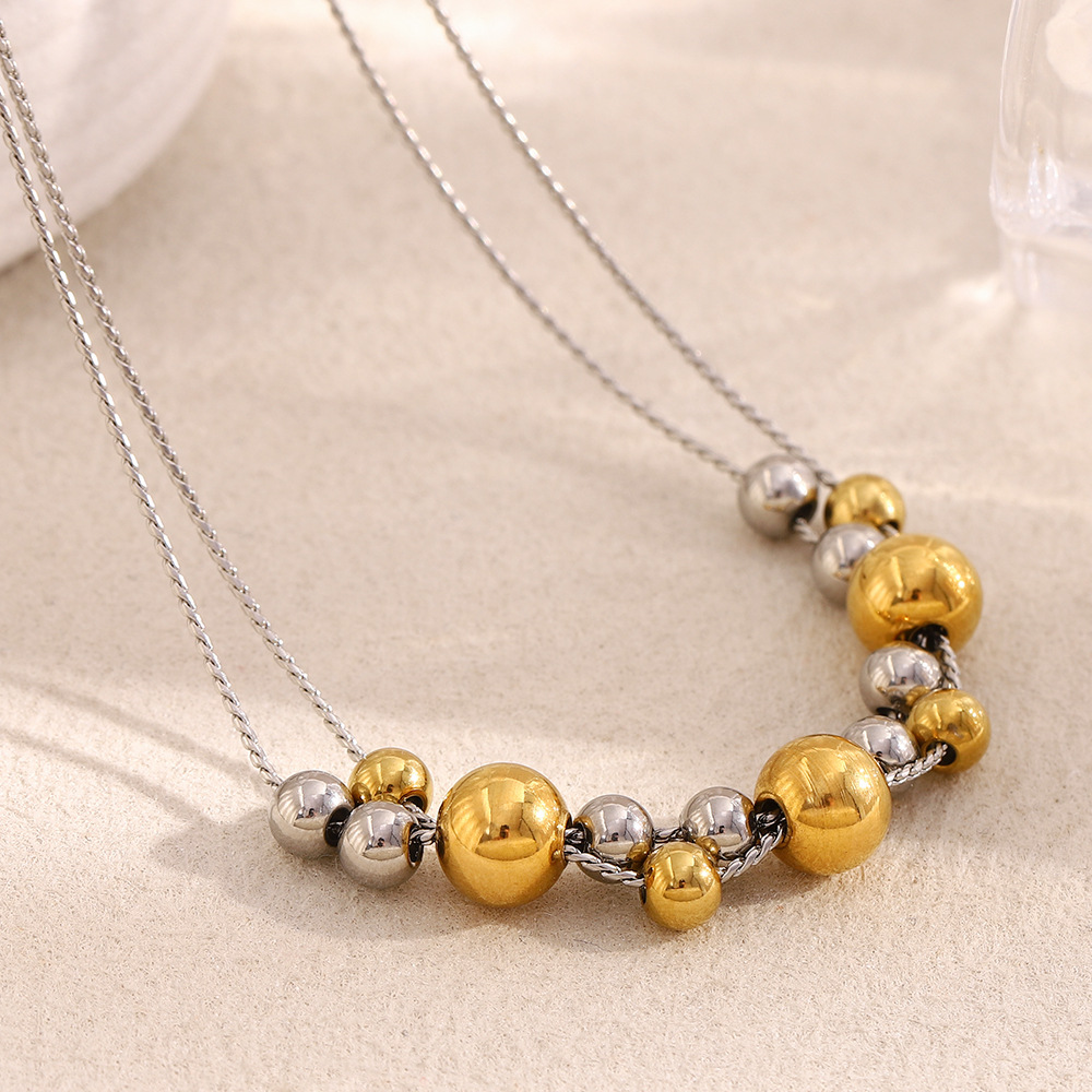 Simple Series Fashion OL Mixed Color Stainless Steel Women's Beaded Necklaces h5Picture2