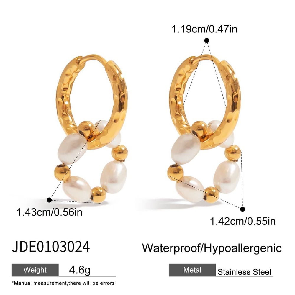 Retro Stainless Steel Gold Color Pearl Hoop Earrings h5Picture2