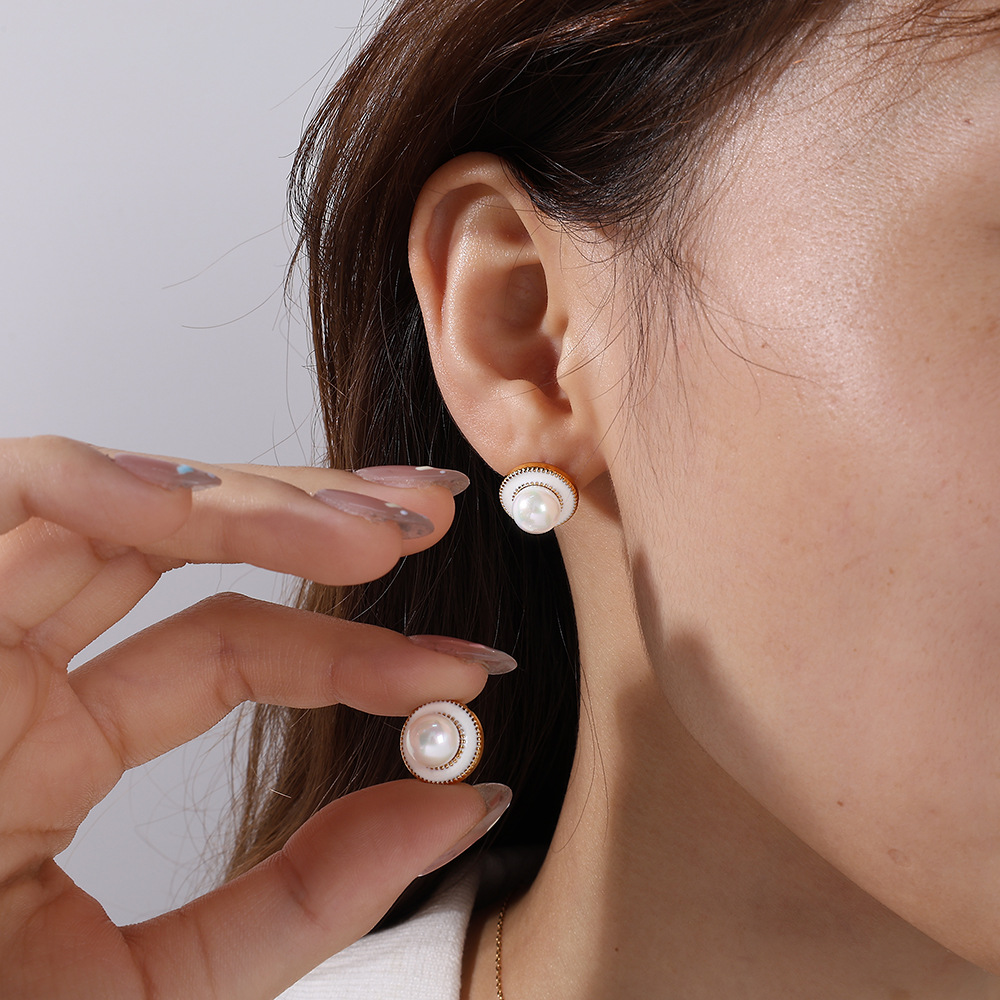 Elegant Stainless Steel Gold Color Stud Earrings h5Picture4