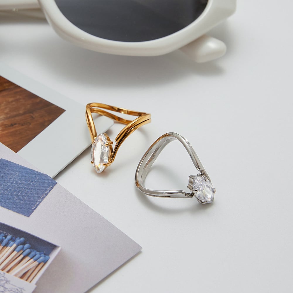 Simple Stainless Steel Gold Color Gemstone Rings h5Picture4