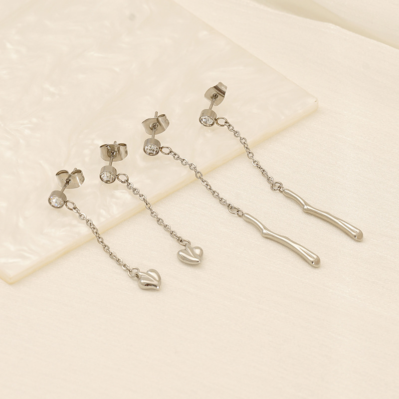 Classic Heart Stainless Steel Gold Color Dangle Earrings h5Picture3