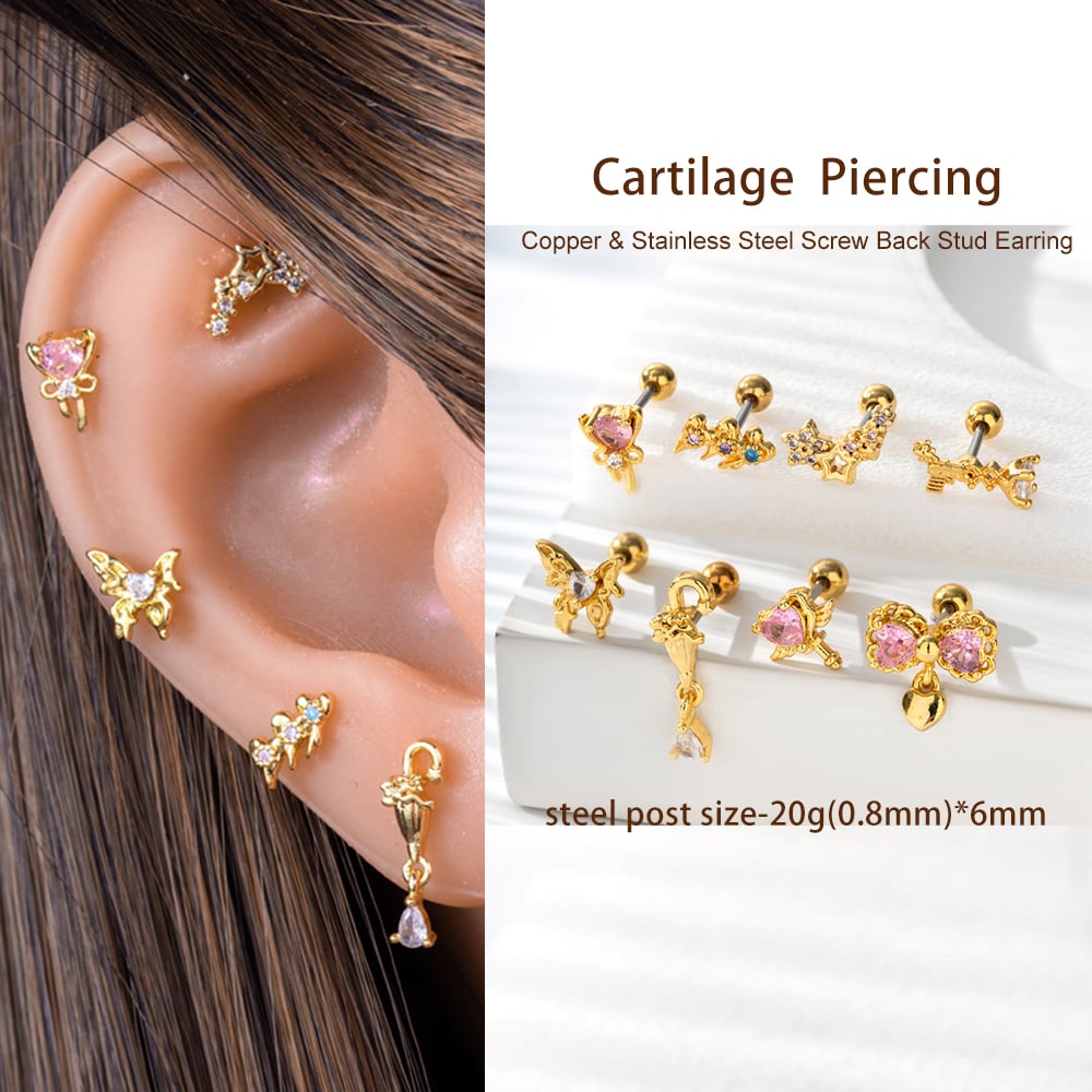 1 Piece Simple Series Simple Heart Copper   Gold Color  Zircon Women's Piercings Earrings Picture4