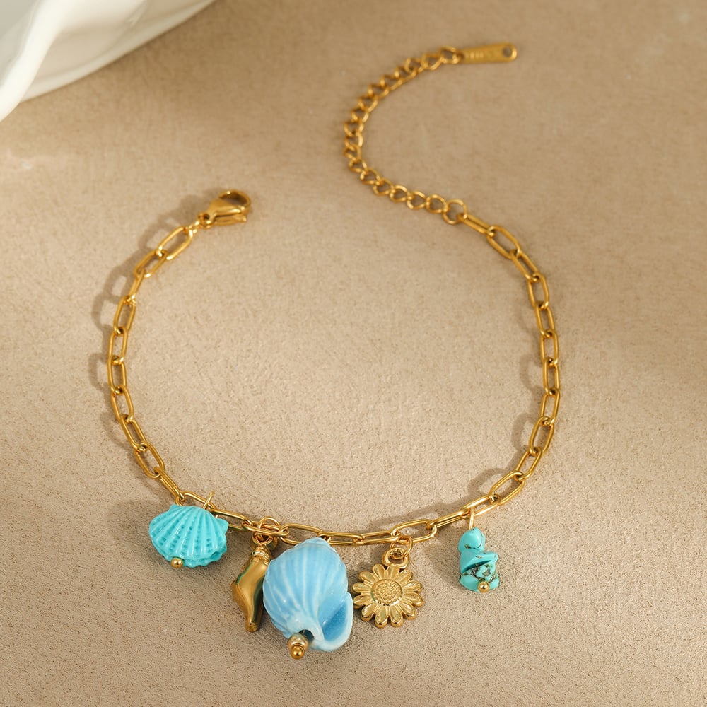 1 Pair Romantic Series Vacation Turtle Stainless Steel Gold Color Women's Charm Bracelets h5Picture4