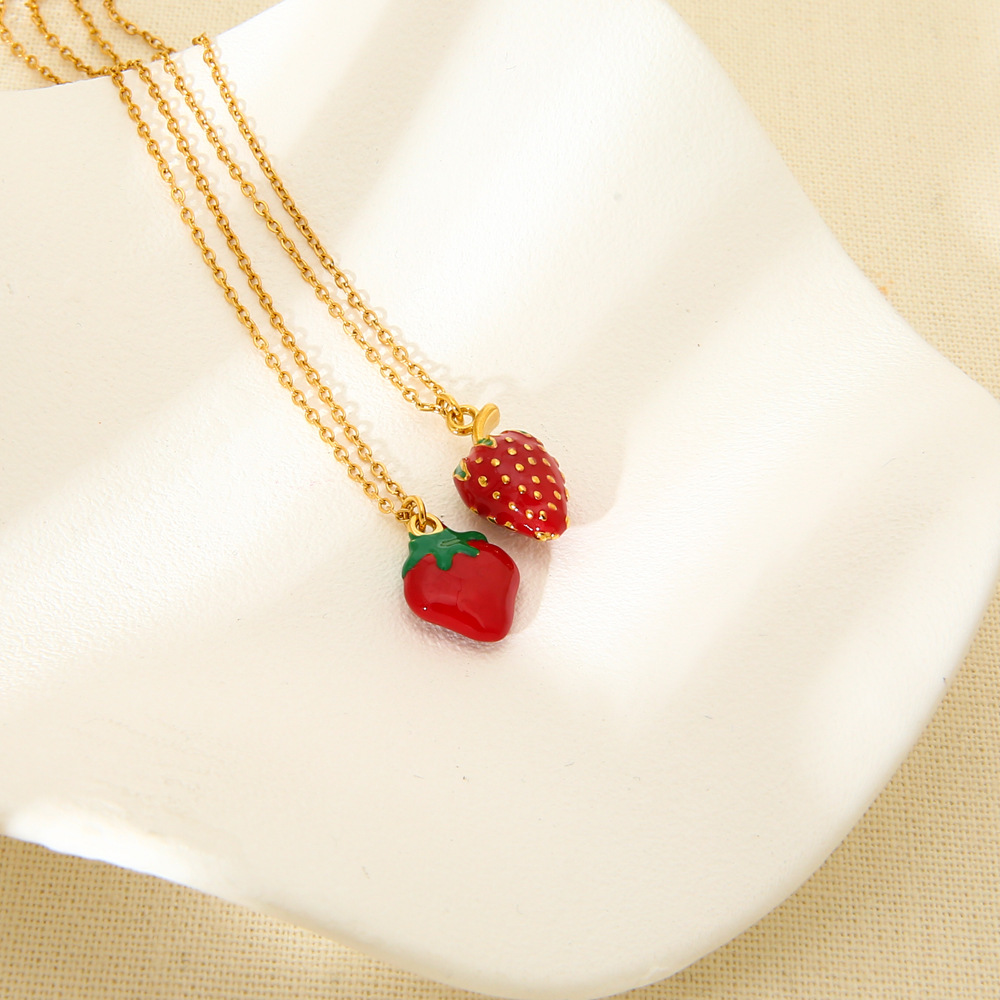 Romantic Series Sweet Strawberry Stainless Steel Women's Pendant Necklaces h5Picture3